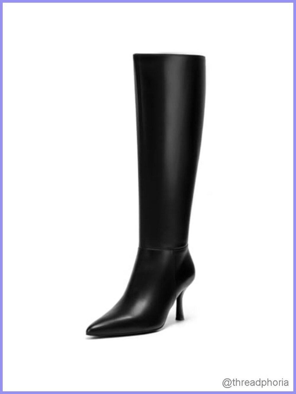 Kitten Heel Knee High Boots Pointed Toe Faux Leather Tall Boots